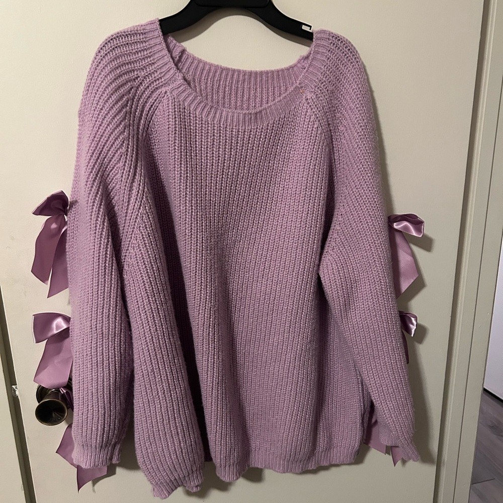 SHEIN Lilac Sweater with Satin Bow Accents - Picture 7 of 7